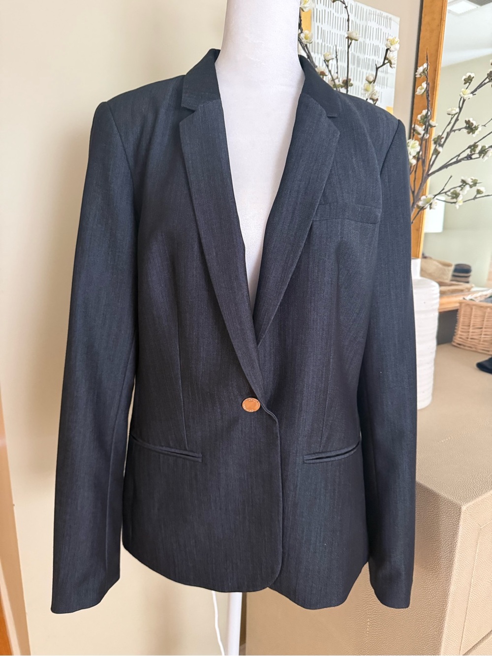 Calvin Klein Brushed Denim Single-Button Tailored Blazer
